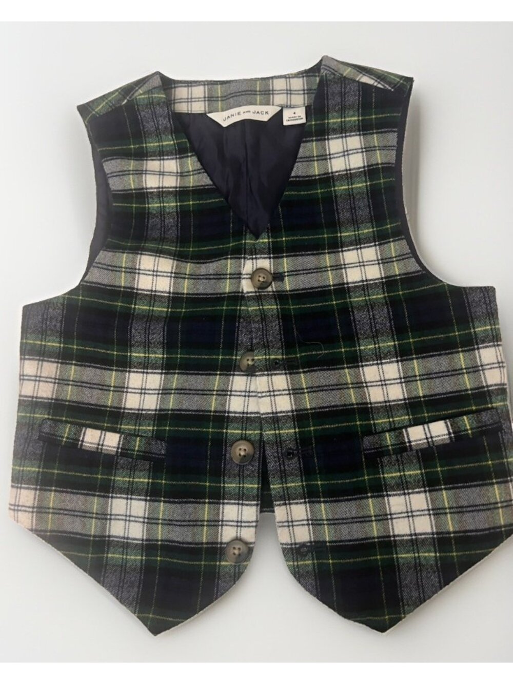 Janie and Jack Boys Navy Green Plaid Tartan Vest Size 4 Holiday Formal Dressy. T